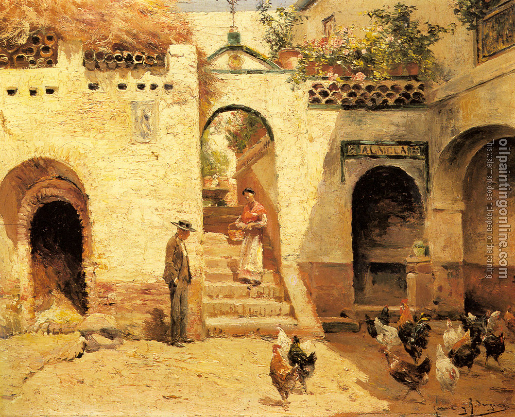 Manuel Garcia y Rodriguez - Feeding Poultry In A Courtyard